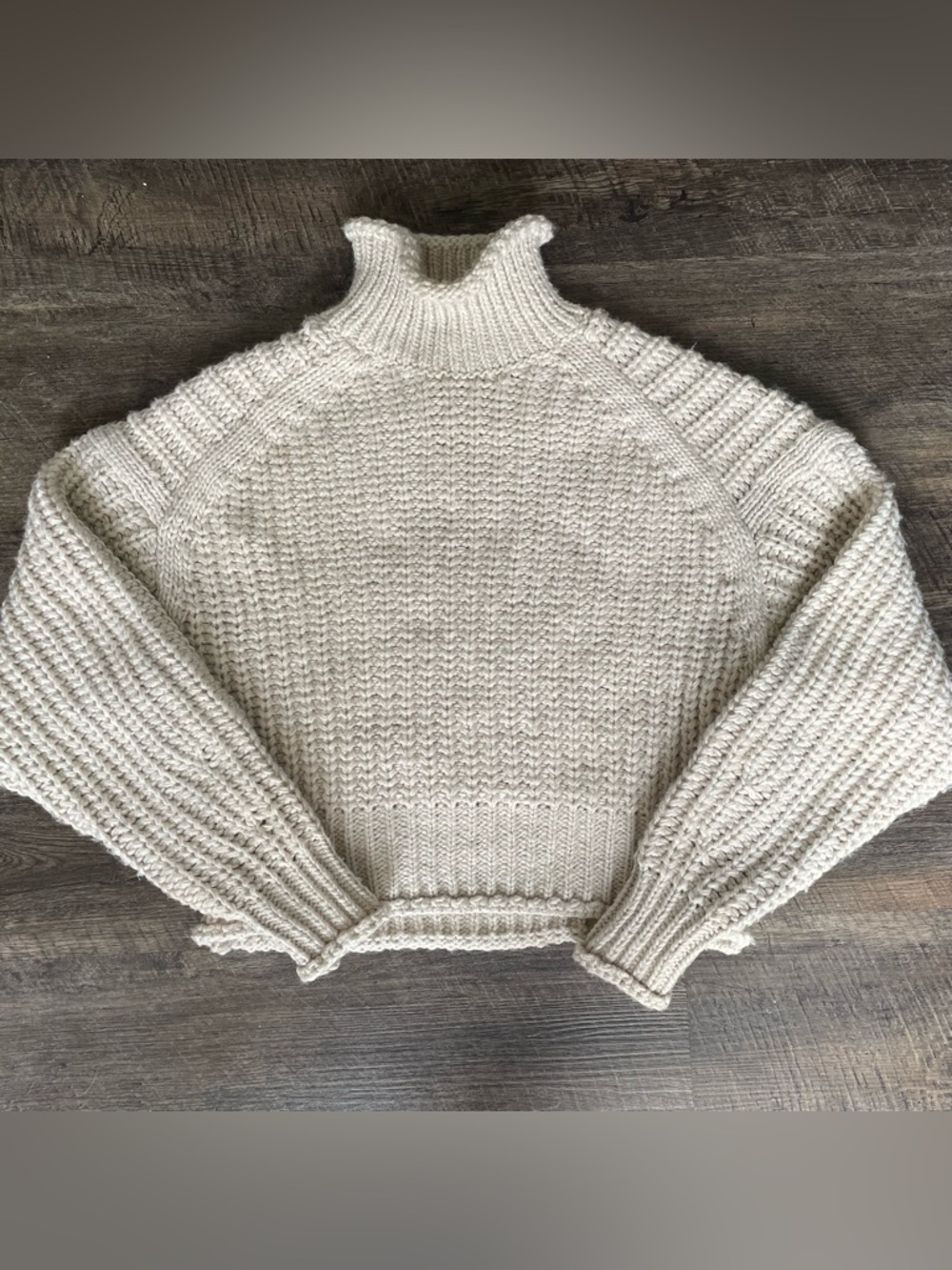 H&M Cream Textured Turtleneck Knit Sweater